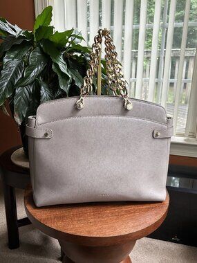 FURLA Saffiano Leather Satchel Bag, Stone Gray